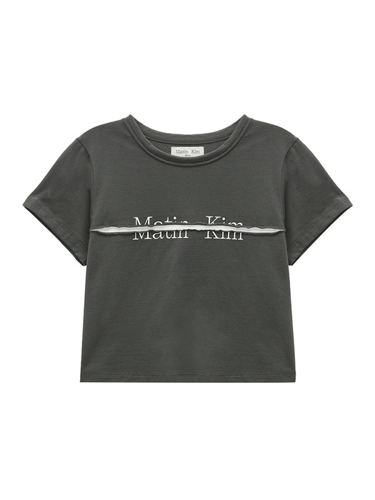 CUTTED LOGO CROP TOP IN CHARCOAL