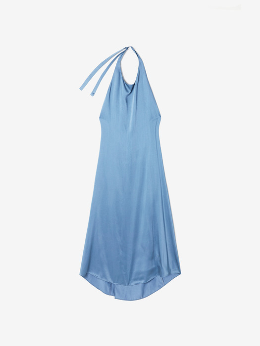 Satin Halter Wrap Dress / Dusty Blue