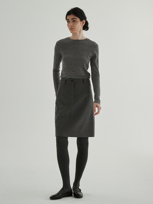 Wool blended Mid Skirt (Gray)