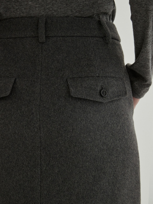 Wool blended Mid Skirt (Gray)