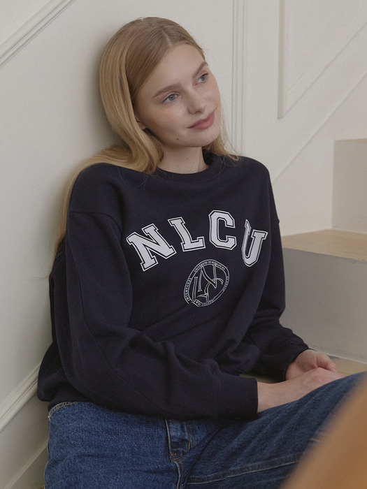 Preppie Logo Print Sweatshirt - Navy