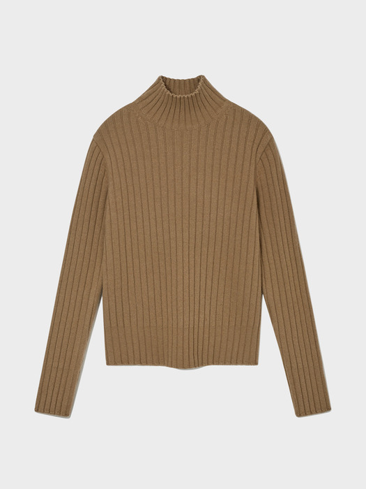 RIBBED CASHMERE TURTLE NECK SWEATER_CAMEL
