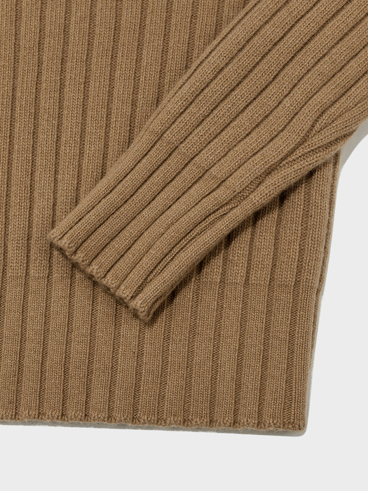 RIBBED CASHMERE TURTLE NECK SWEATER_CAMEL