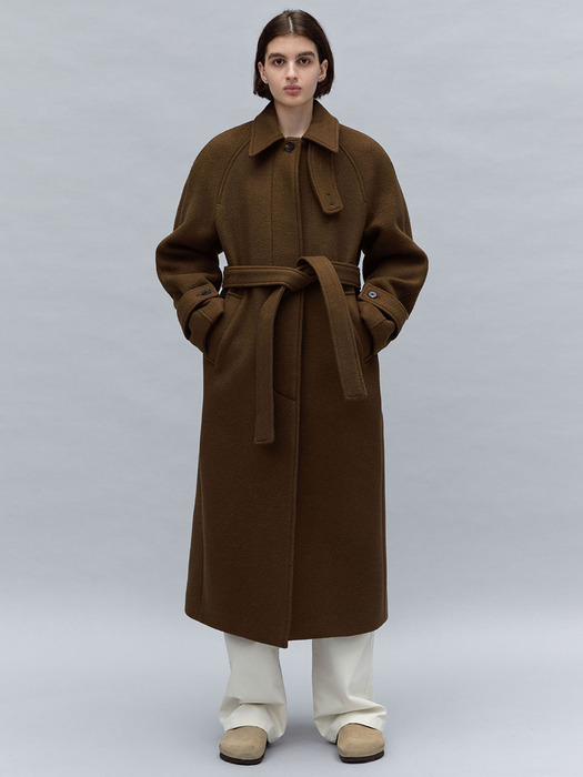 boucle balmacaan coat (brown)