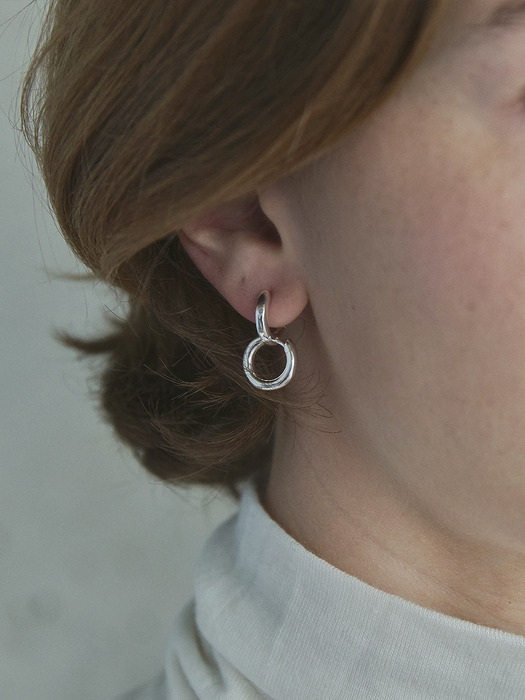 [925 SILVER] ONE-TOUCH DOUBLE EARRING 