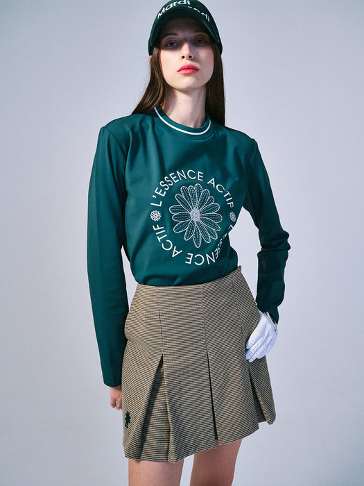 EMBLEM EMBROIDERED ACTIVE TOP LONG SLEEVE_DEEP GREEN IVORY