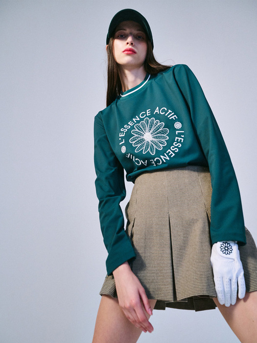 EMBLEM EMBROIDERED ACTIVE TOP LONG SLEEVE_DEEP GREEN IVORY