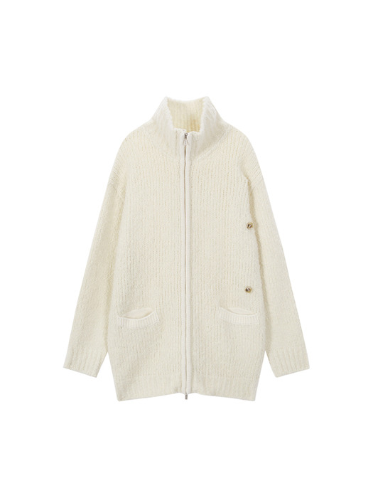 CLOUD KNIT ZIP COAT IN IVORY