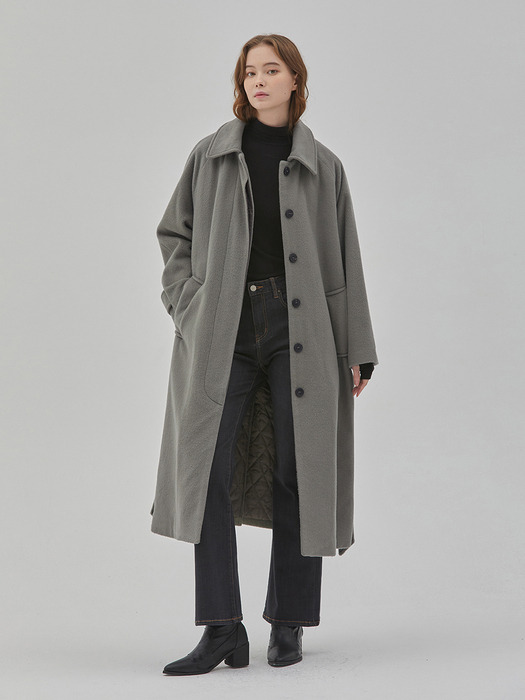 WOOL OVER FIT QUILTING LONG COAT KHAKI