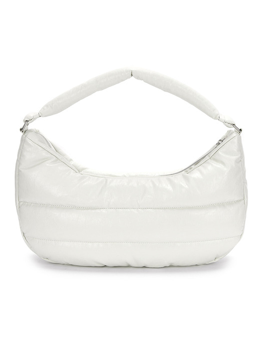 FAUX LEATHER HALF MOON PADDING BAG IN IVORY