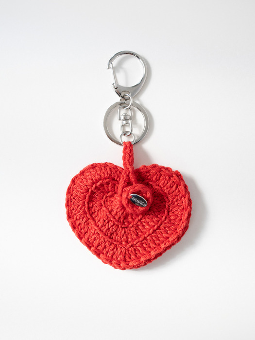 Crochet heart pouch keyring (Red)