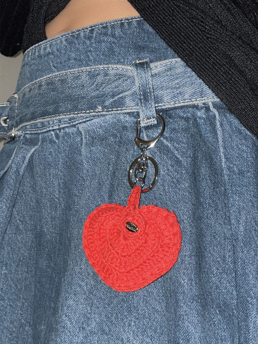 Crochet heart pouch keyring (Red)