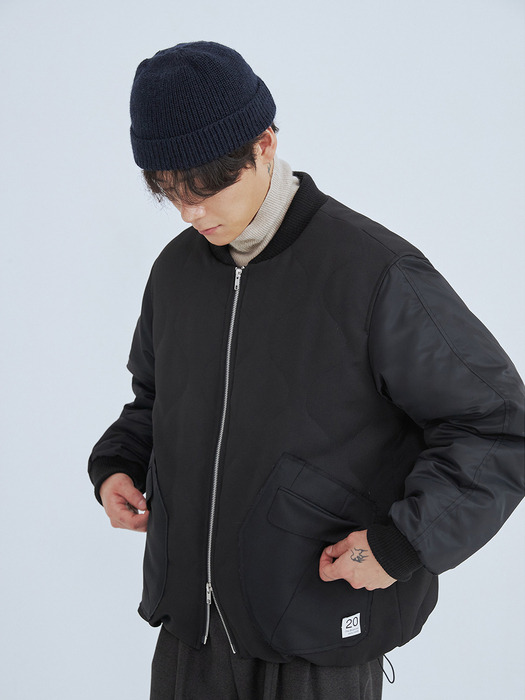 [RE;CODE] Patchwork Bomber Sleeve Jumper_RKUAW23616BKX