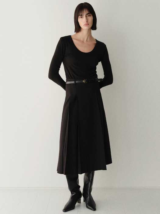 side pleated skirt_black