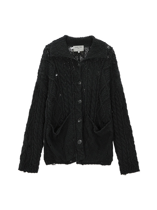 DAMAGE CABLE CARDIGAN IN CHARCOAL