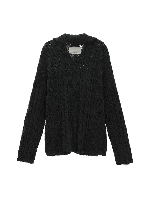 DAMAGE CABLE CARDIGAN IN CHARCOAL