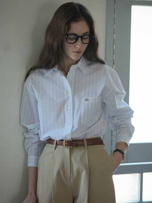 Wide stripe light cotton shirt_Ivory
