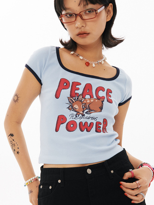 PEACE Crop T-shirt [Light blue]