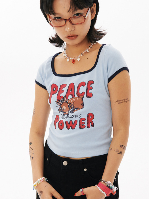 PEACE Crop T-shirt [Light blue]