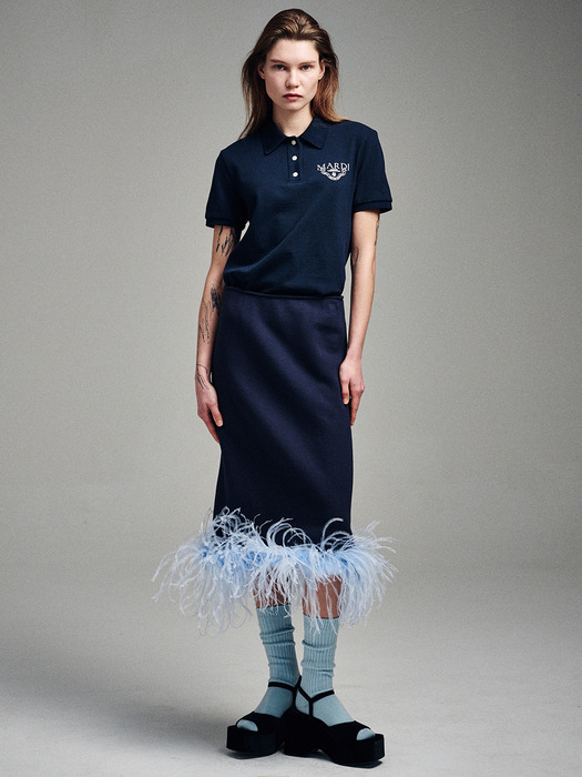 COTTON OSTRICH SKIRT_NAVY