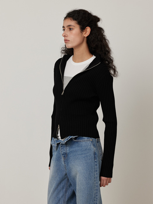 Slim Fit Ribbed Zip-Up Knit