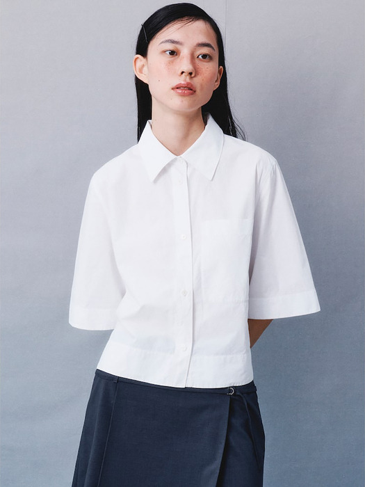 Signature Crop Shirts Blouse  White (KE4360M021)