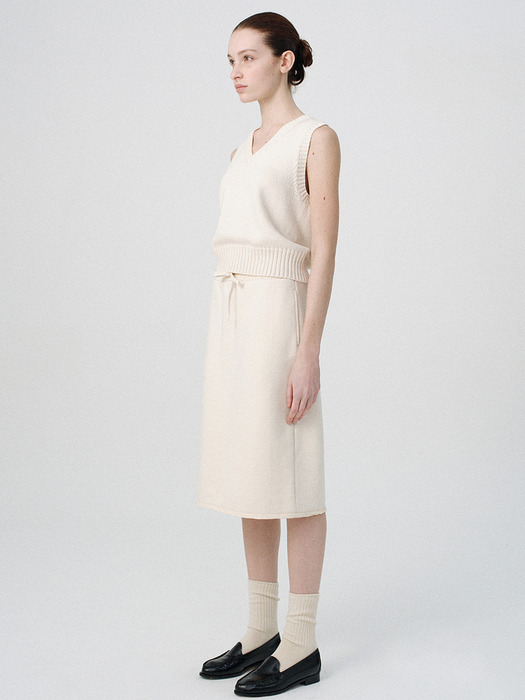 Drawstring cotton midi skirt (Cream)