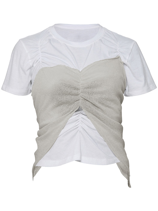 Bustier Layered T-Shirt (FL-122_White&Beige)