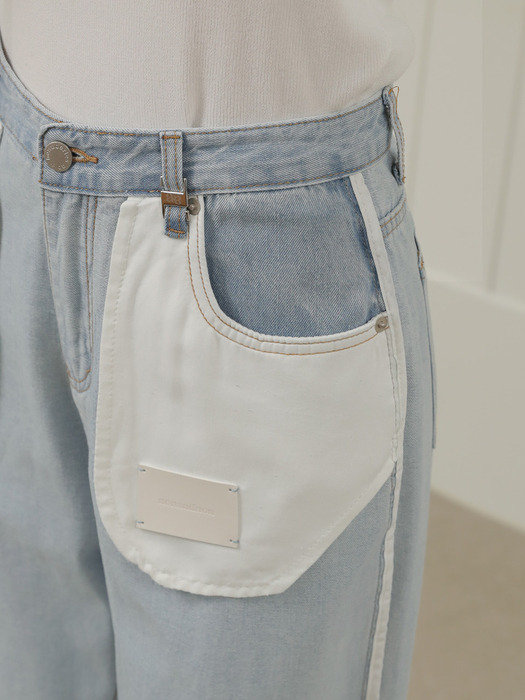 Reverse Out Pocket Denim Pants (Blue)