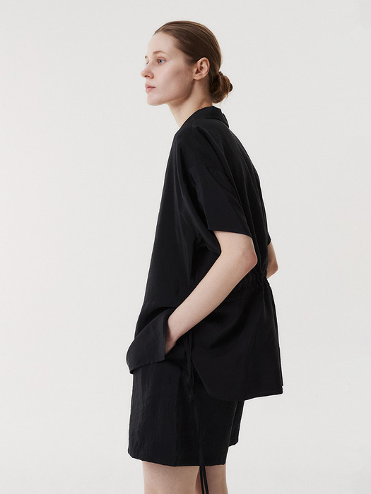 RAYON DRAWSTRING BLOUSE (BLACK)