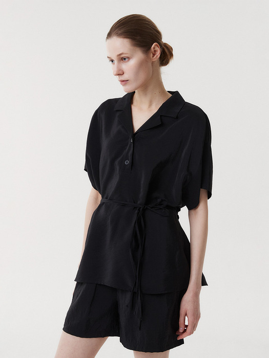 RAYON DRAWSTRING BLOUSE (BLACK)