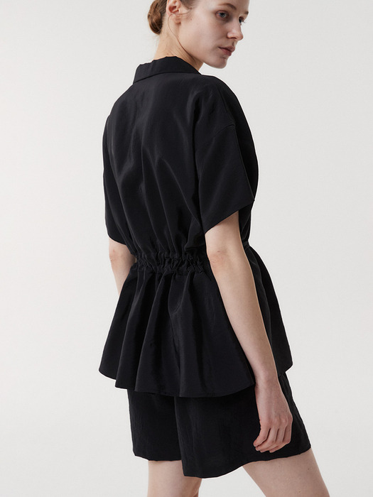 RAYON DRAWSTRING BLOUSE (BLACK)