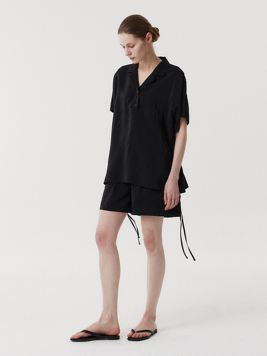 RAYON DRAWSTRING BLOUSE (BLACK)