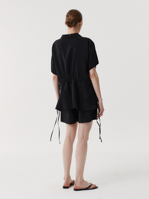 RAYON DRAWSTRING BLOUSE (BLACK)