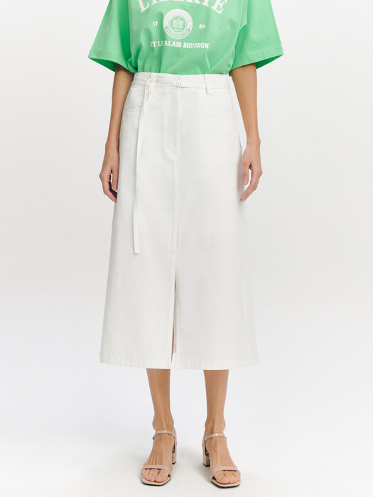 Belted Slit Semi A-line Skirt OFF WHITE