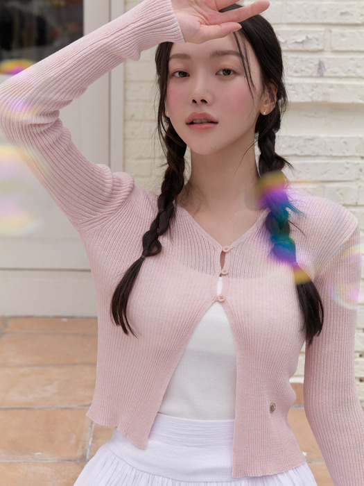 Linen 3 button cardigan (rosy pink)