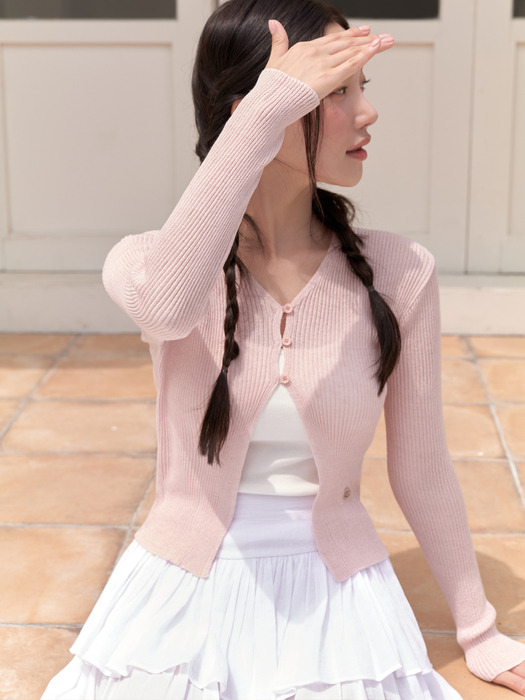 Linen 3 button cardigan (rosy pink)