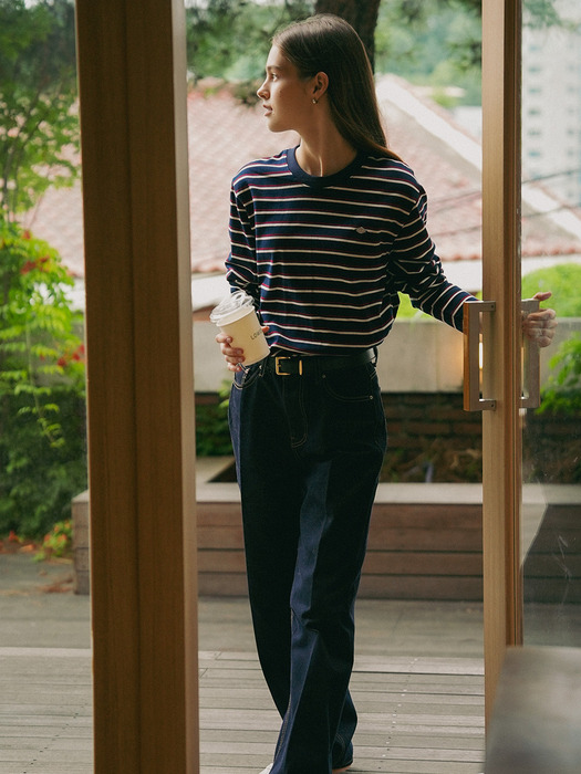 Bonheur stripe cotton t-shirt_Navy&Red