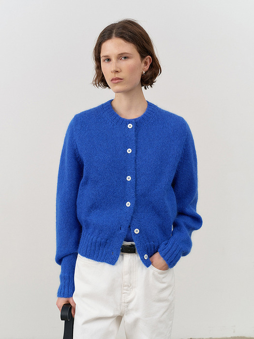 UNISEX KID-MOHAIR CREWNECK KNIT CARDIGAN BLUE_UDSW4C101B2