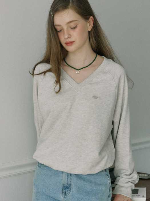 V-neck Cotton Sweatshirt - Oatmeal