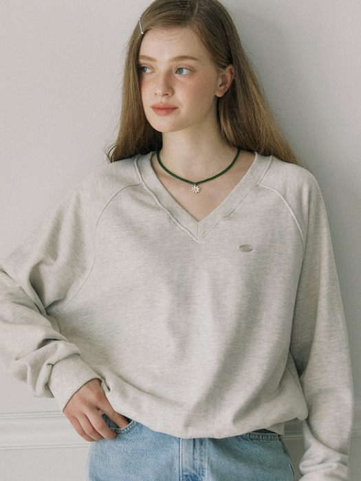 V-neck Cotton Sweatshirt - Oatmeal