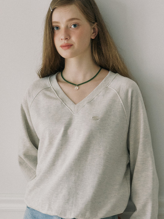 V-neck Cotton Sweatshirt - Oatmeal