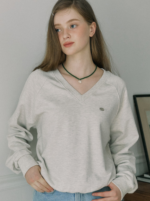 V-neck Cotton Sweatshirt - Oatmeal