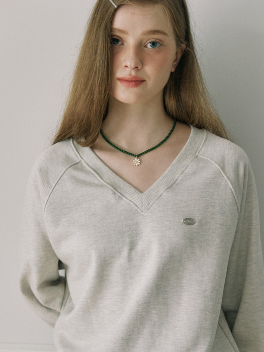 V-neck Cotton Sweatshirt - Oatmeal