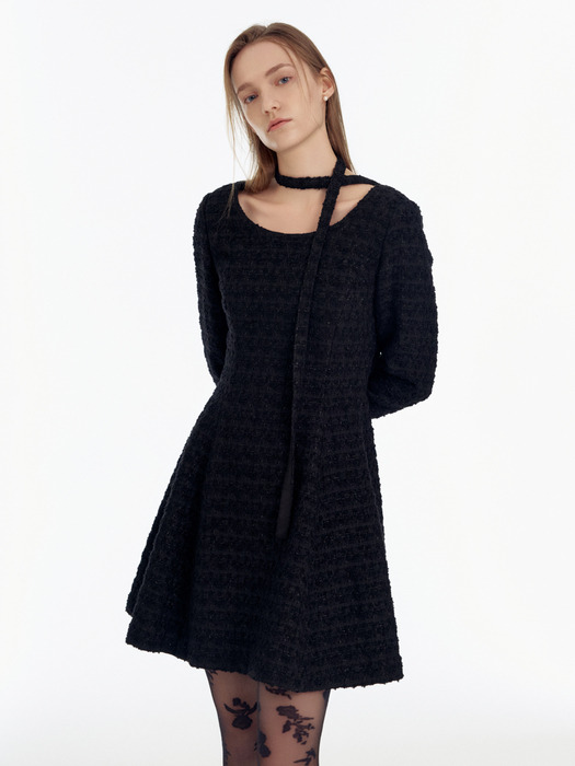 Square neck Tweed Mini Dress