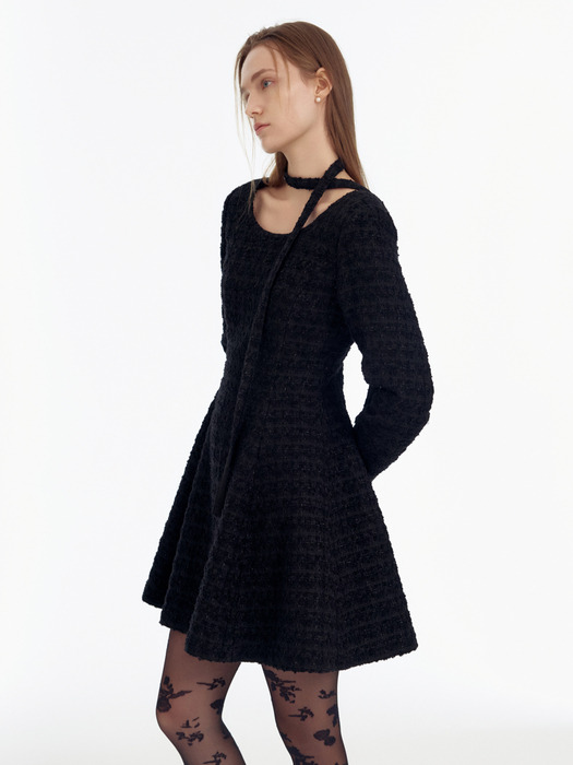 Square neck Tweed Mini Dress