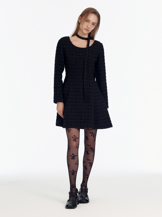 Square neck Tweed Mini Dress