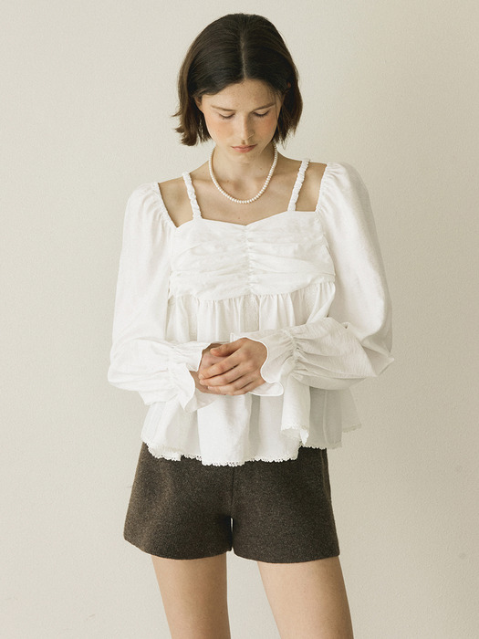 VIOLA SHIRRING LACE BLOUSE - IVORY