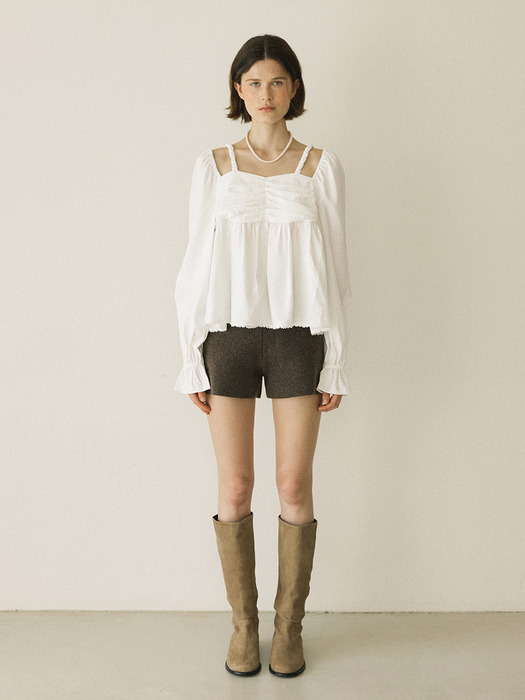 VIOLA SHIRRING LACE BLOUSE - IVORY