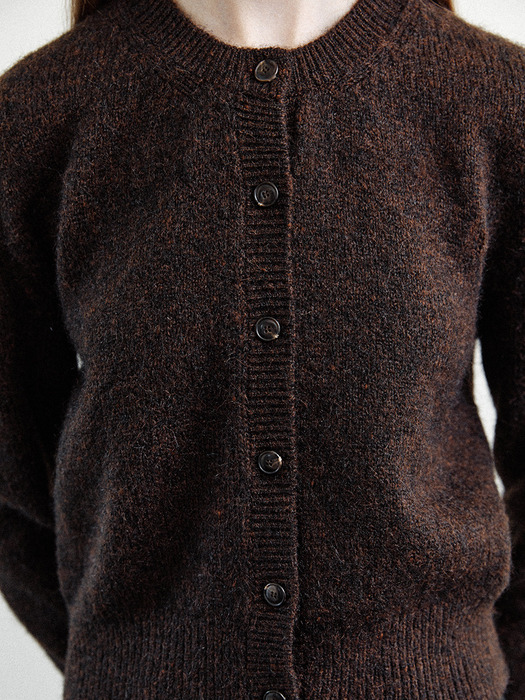 fluffy round cardigan (melange brown)